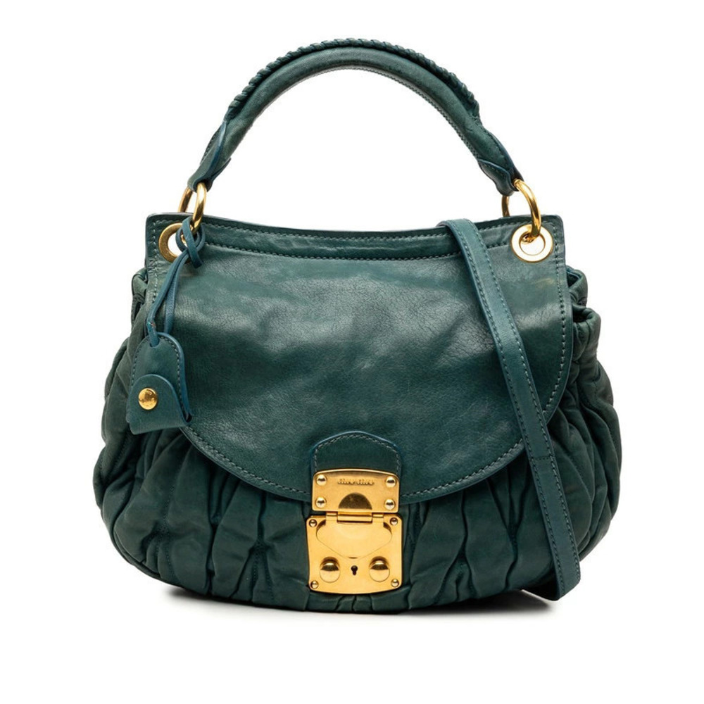 Miu Miu Matelasse Nappa Coffer Satchel dark green leather